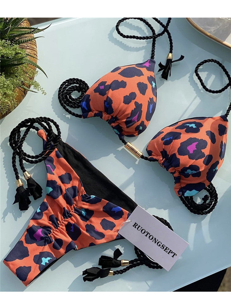 Bikini Soft Bag Low Waist Braid Rope Printed Women Seperated Swimwear Multi Color Swimsuit Bella Mia